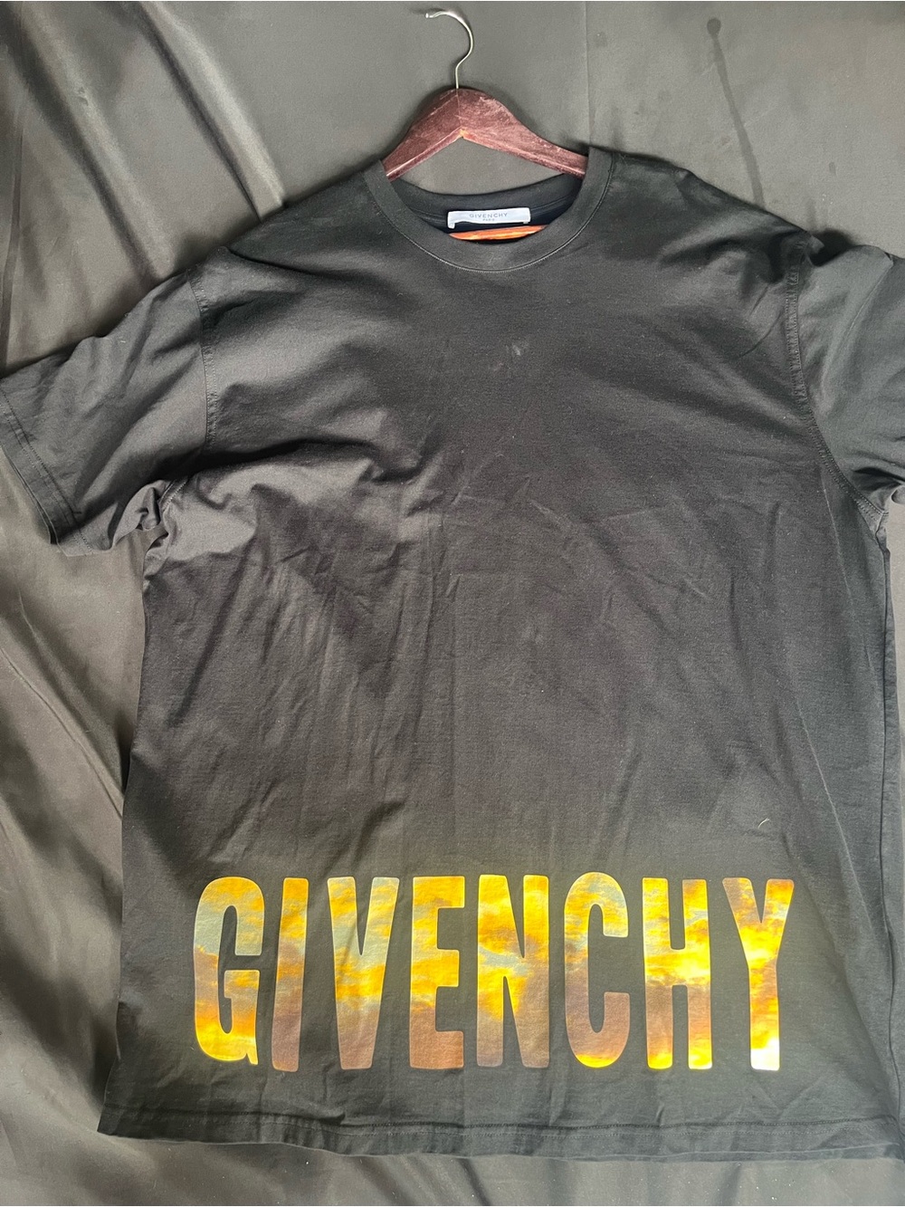 Givenchy Black T-Shirt with Yellow Gradient Logo Hem
